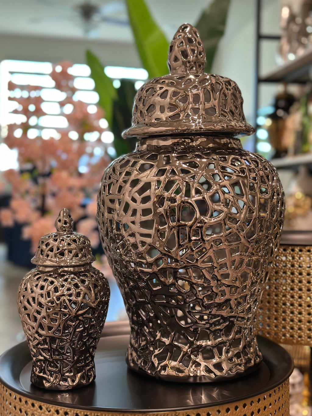 Pair of Silver Ginger Jar - Premium Home Decor