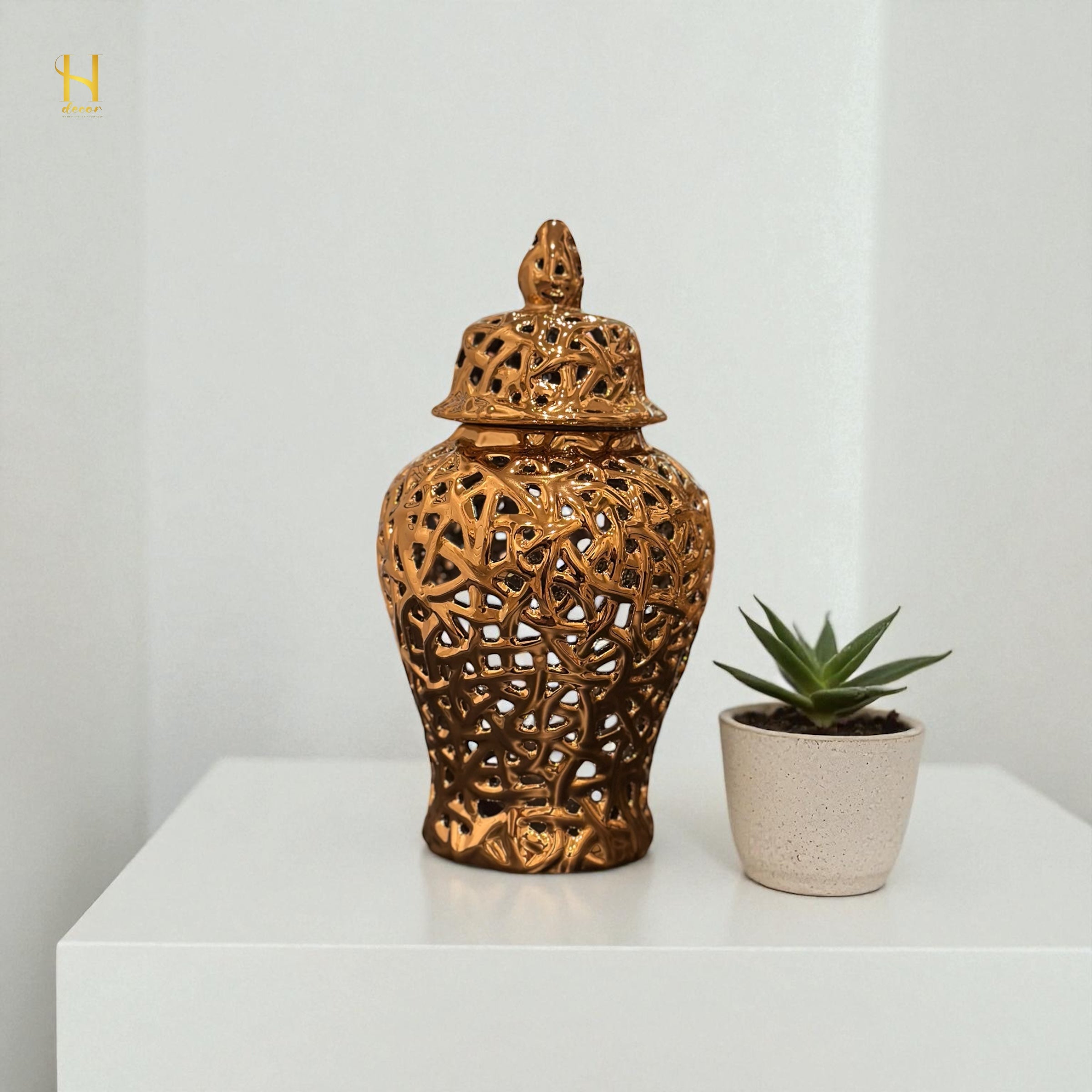 Pair of Golden Ginger Jar - Premium Home Decor