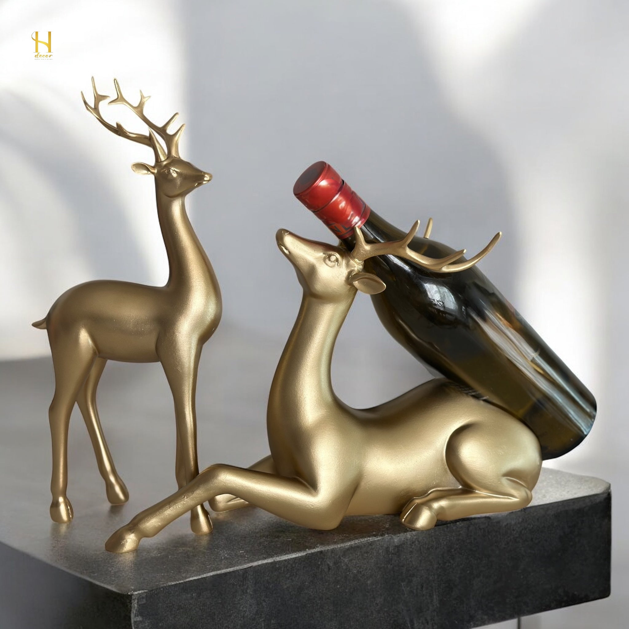 Golden Deer Wine Holder Set - Elegant Decor