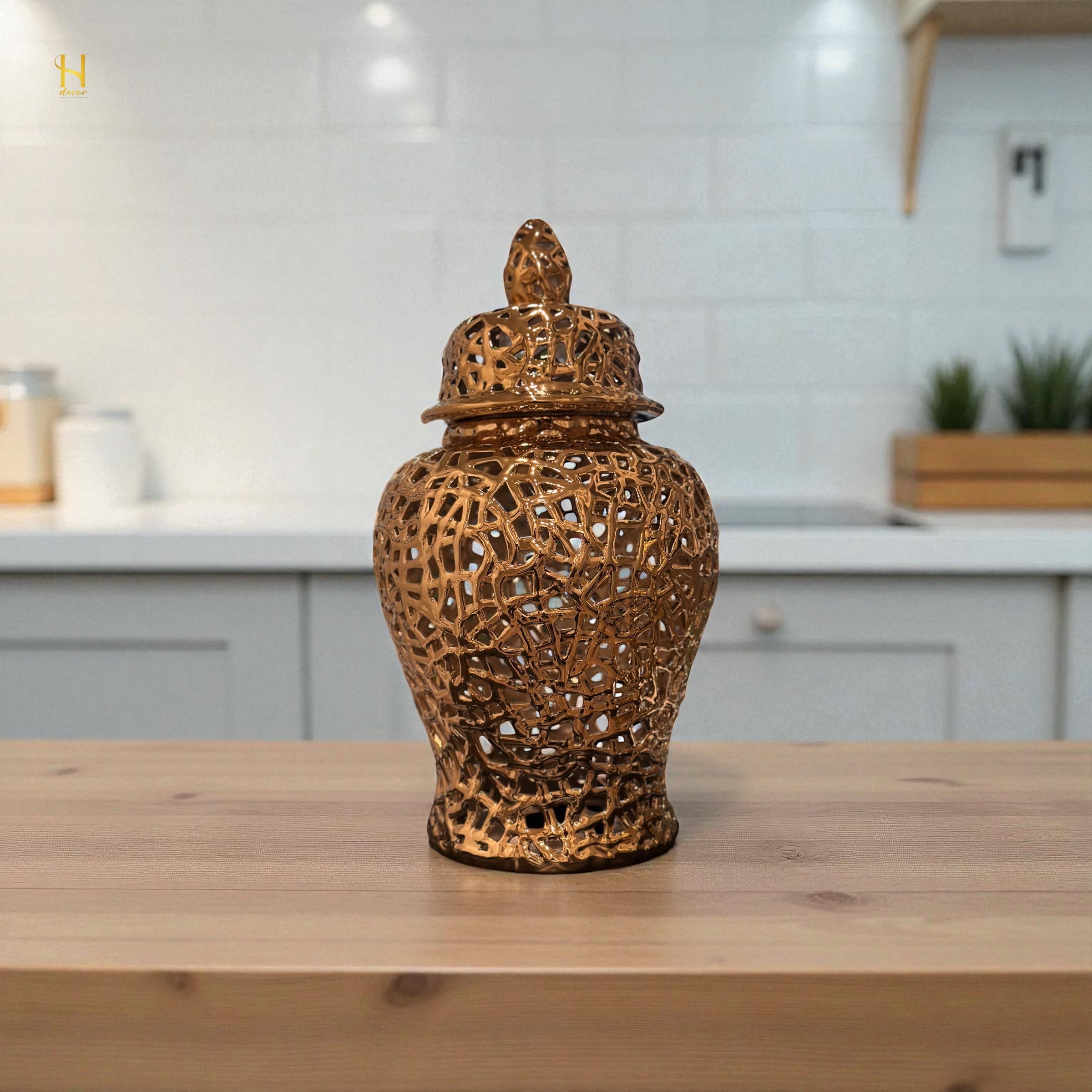 Pair of Golden Ginger Jar - Premium Home Decor