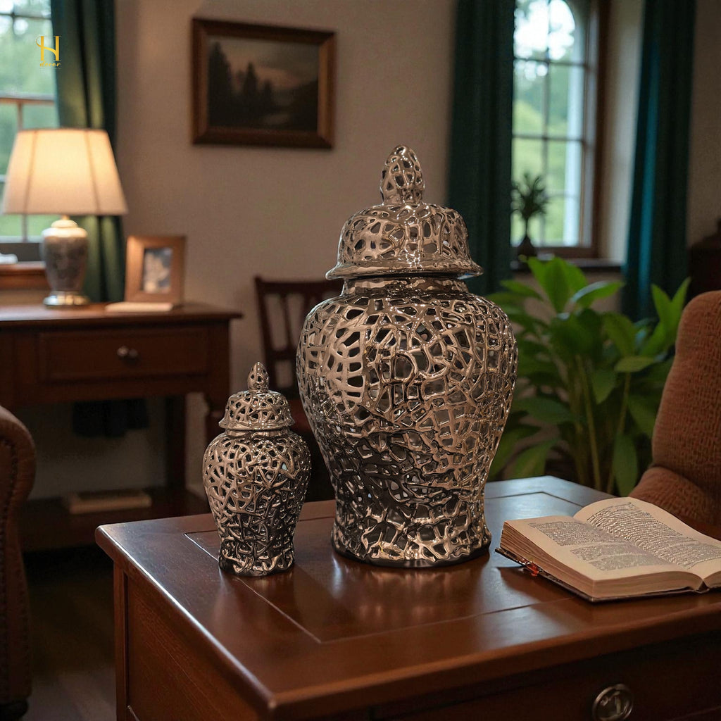 Pair of Silver Ginger Jar - Premium Home Decor