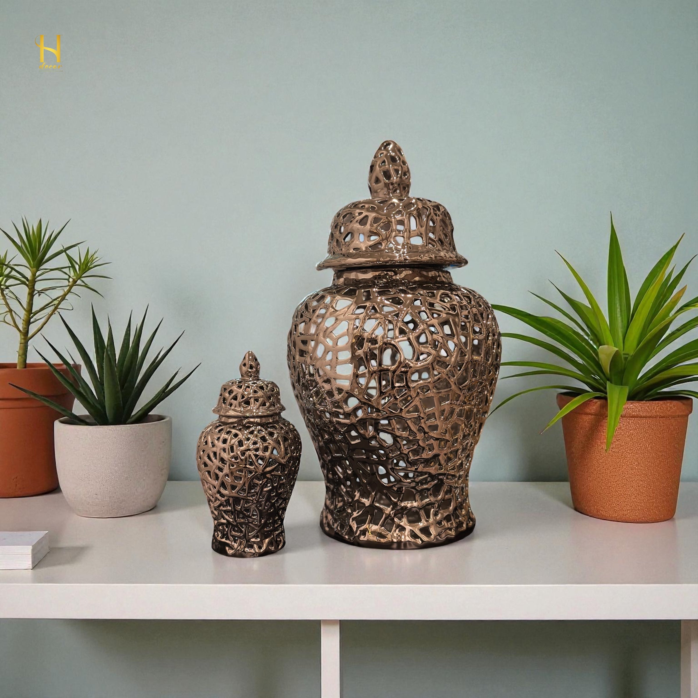 Pair of Silver Ginger Jar - Premium Home Decor