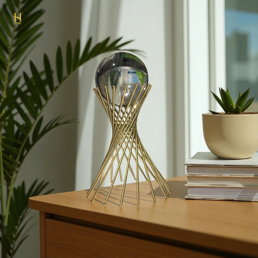 Crystal Ball with Gold Iron Stand