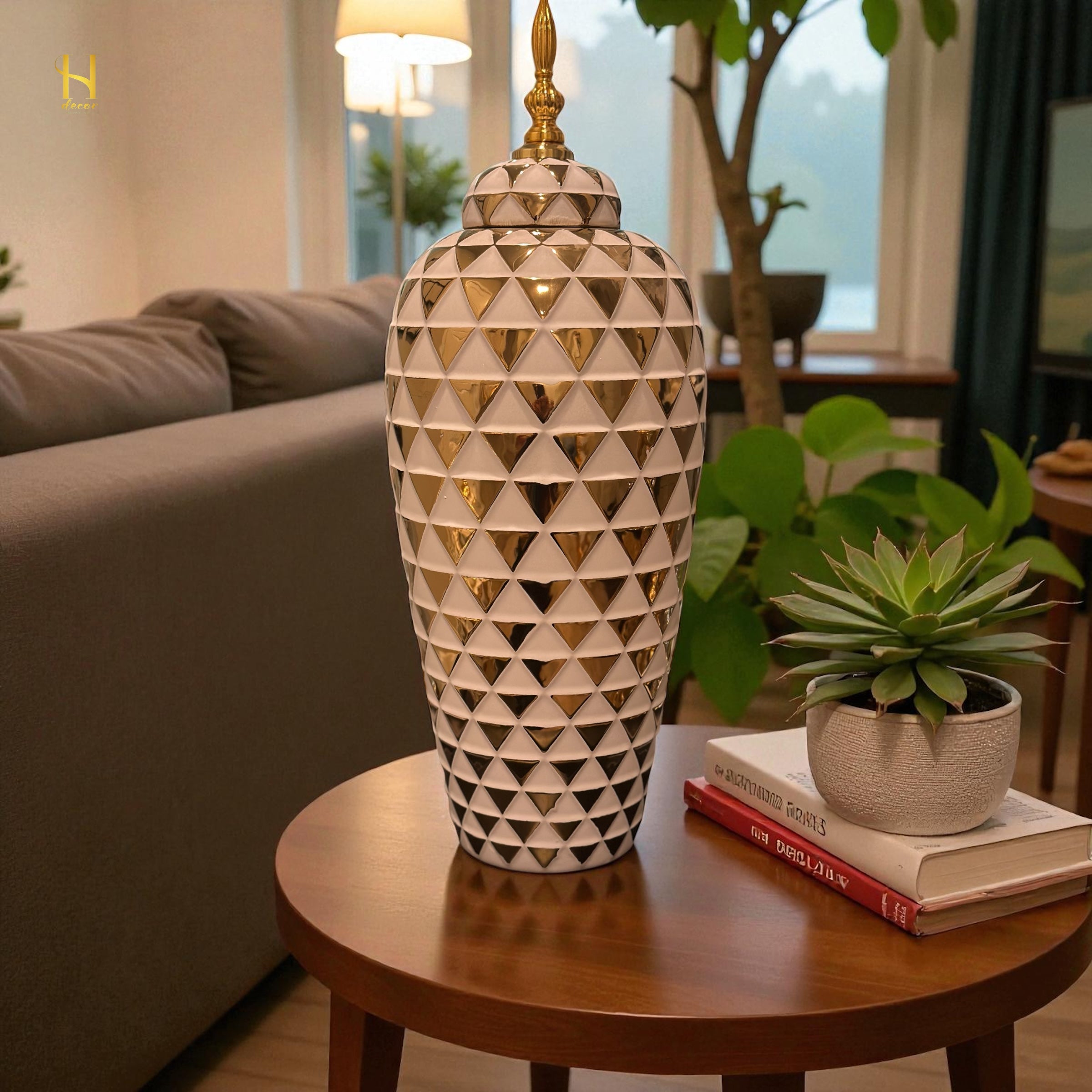 White Triangle Gold Ginger Jar