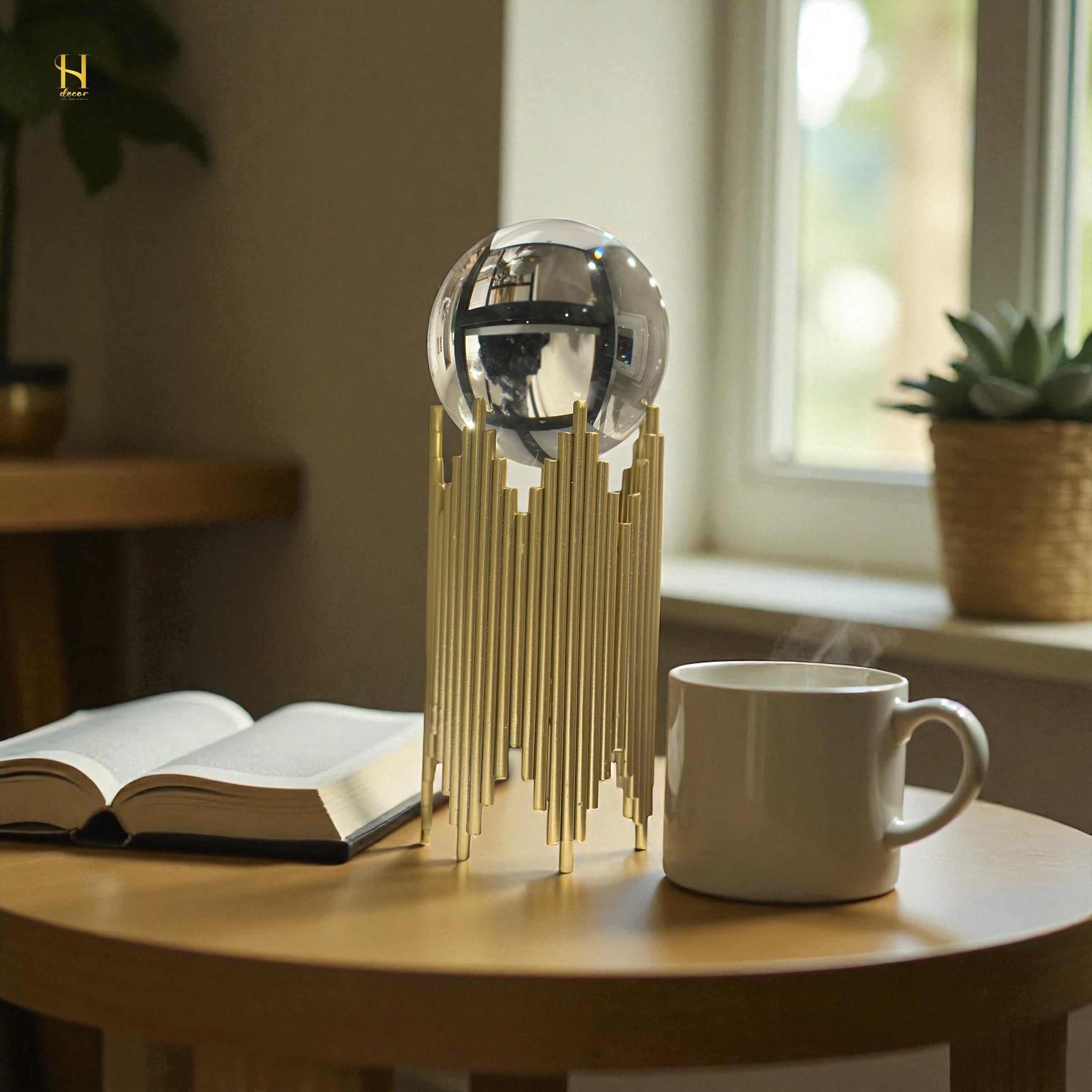 Crystal Ball with Mesmerising Straight Lined Iron Stand
