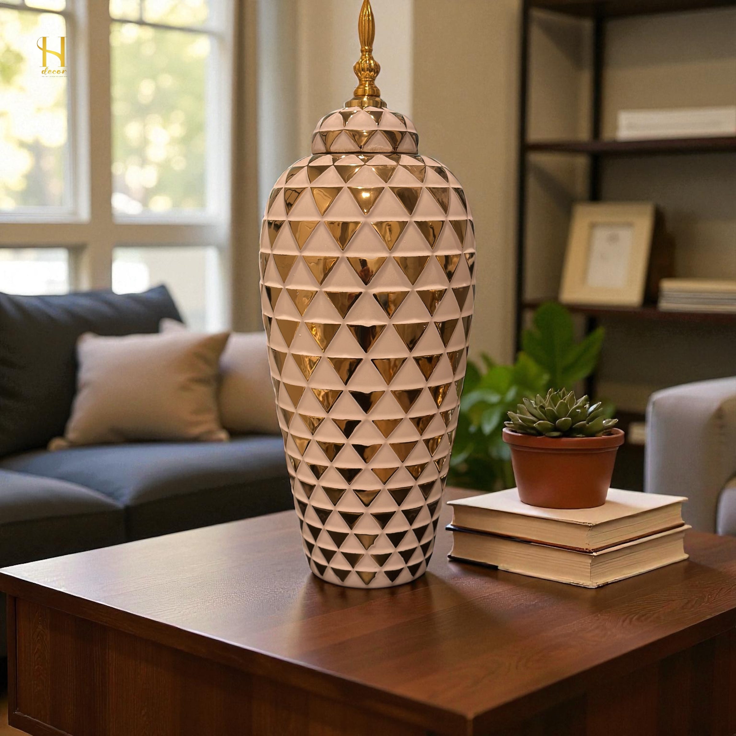 White Triangle Gold Ginger Jar