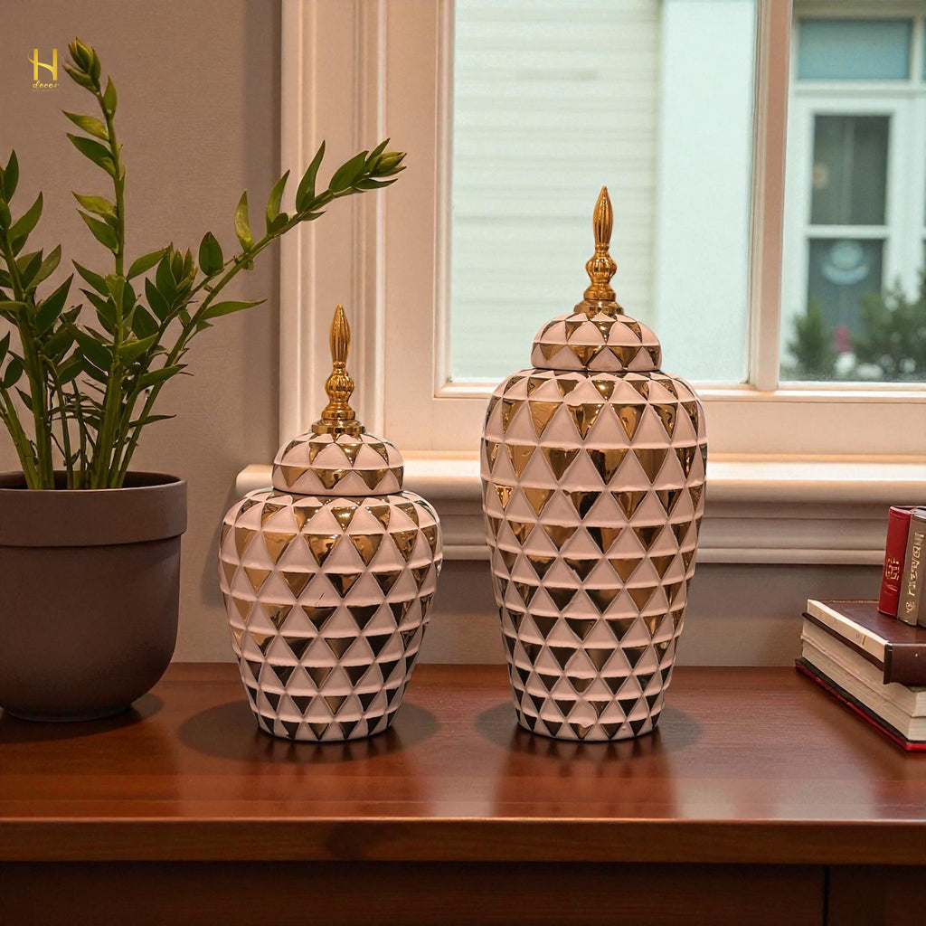White Triangle Gold Ginger Jar