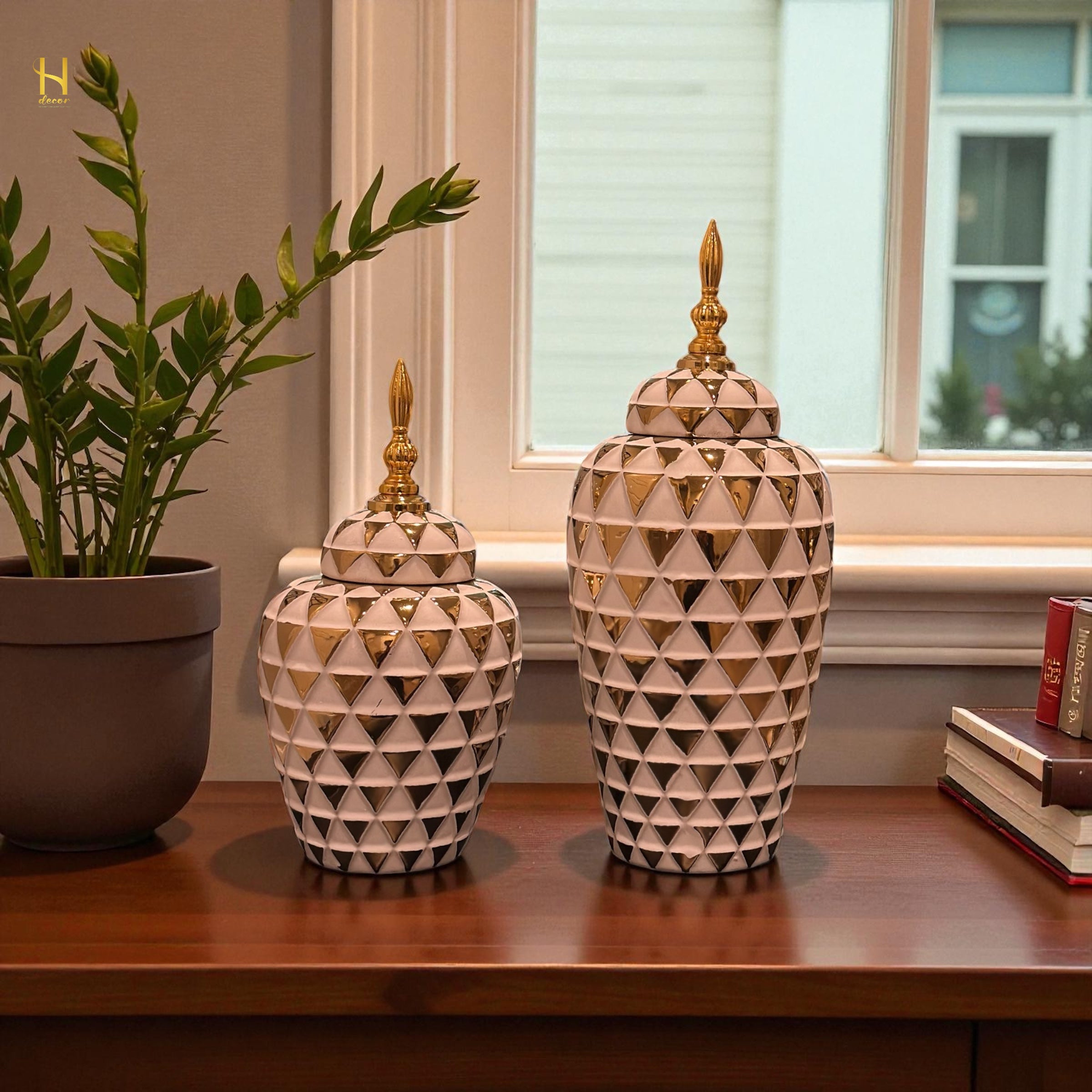 White Triangle Gold Ginger Jar