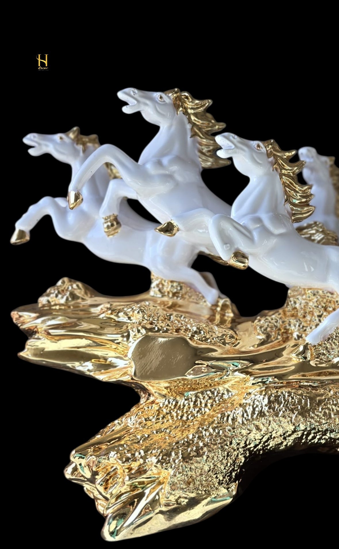 Seven Black and Golden Horses Sculpture