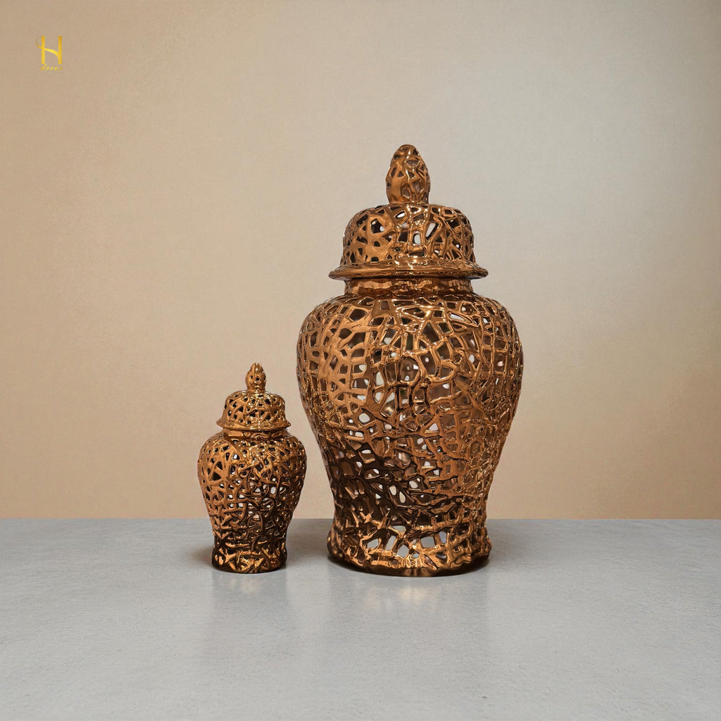 Pair of Golden Ginger Jar - Premium Home Decor