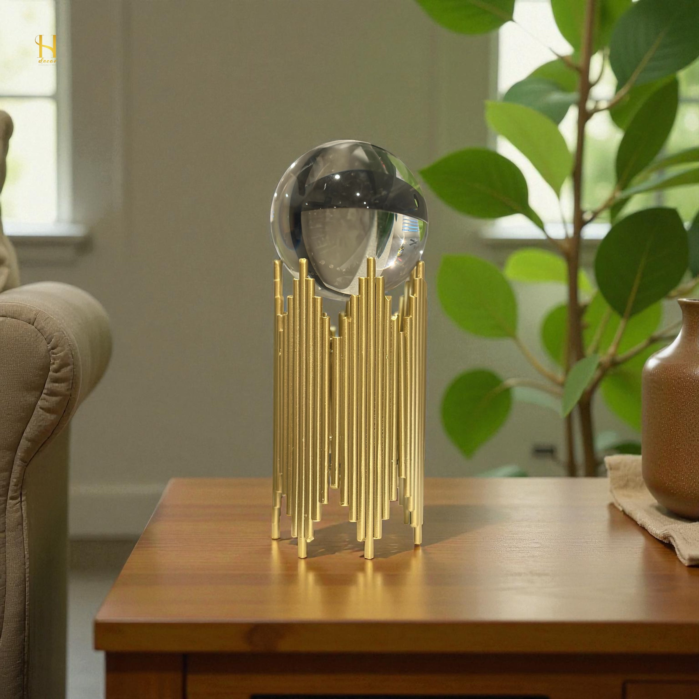 Crystal Ball with Mesmerising Straight Lined Iron Stand