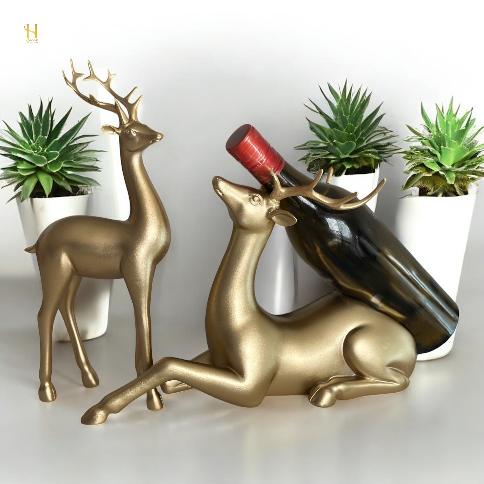 Golden Deer Wine Holder Set - Elegant Decor