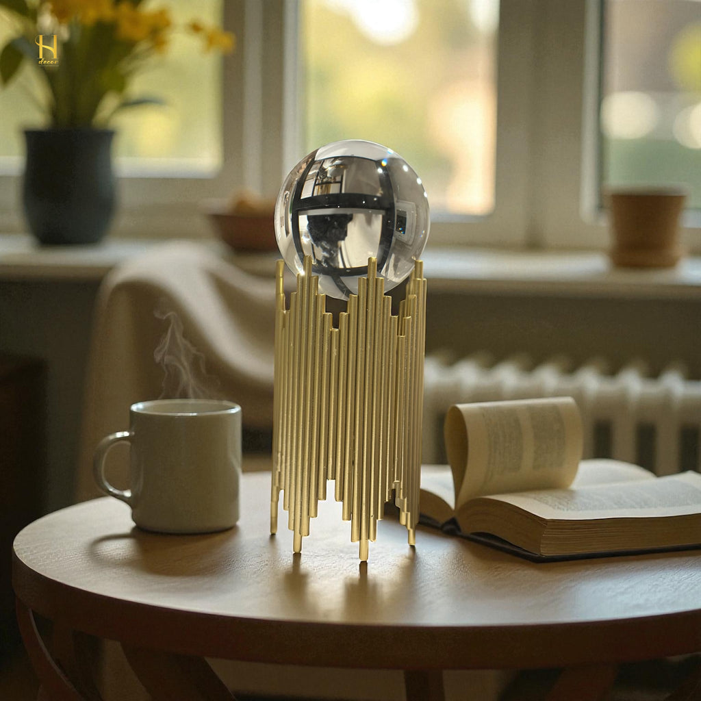 Crystal Ball with Mesmerising Straight Lined Iron Stand