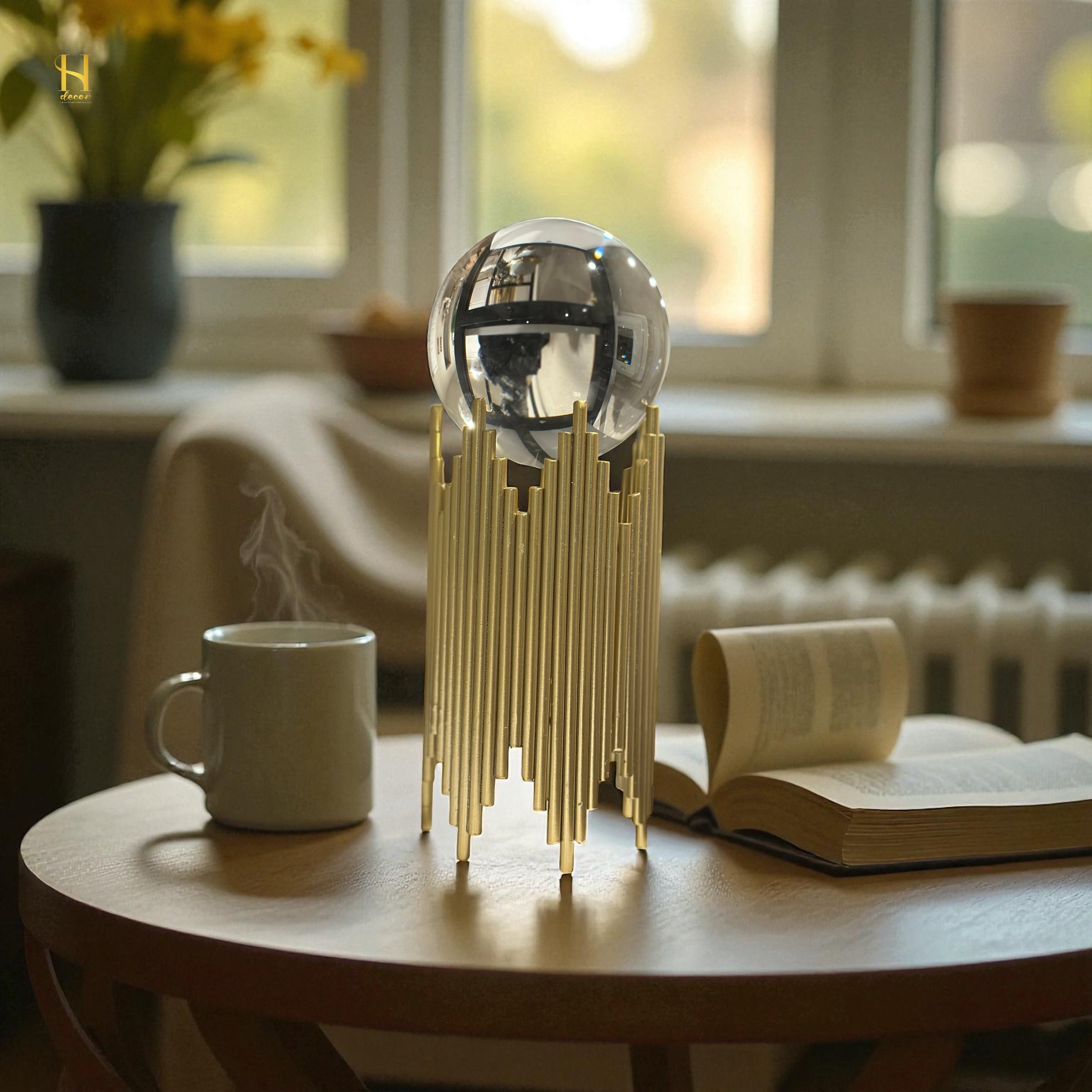 Crystal Ball with Mesmerising Straight Lined Iron Stand