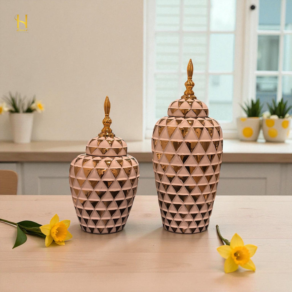 White Triangle Gold Ginger Jar