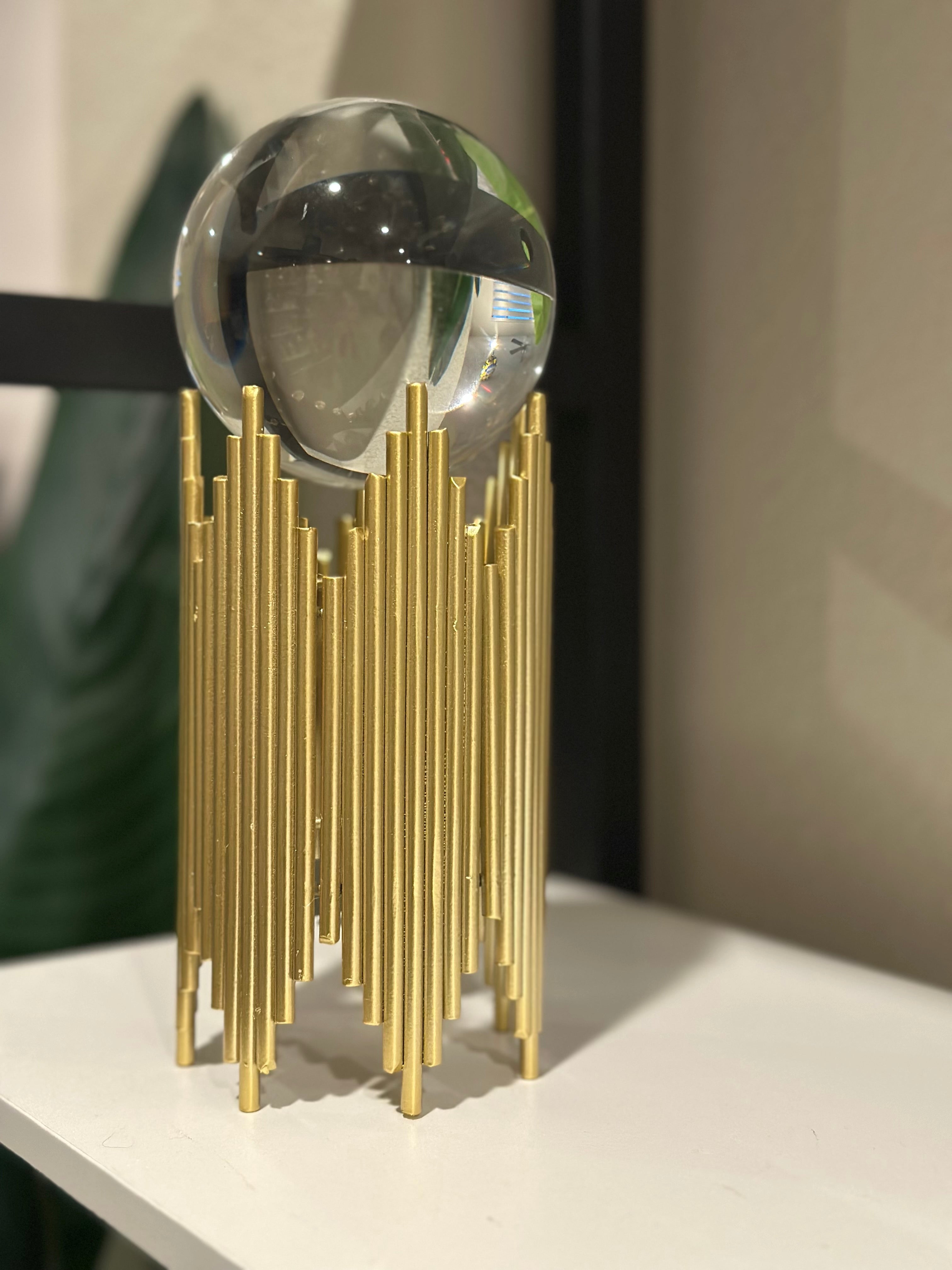 Crystal Ball with Mesmerising Straight Lined Iron Stand