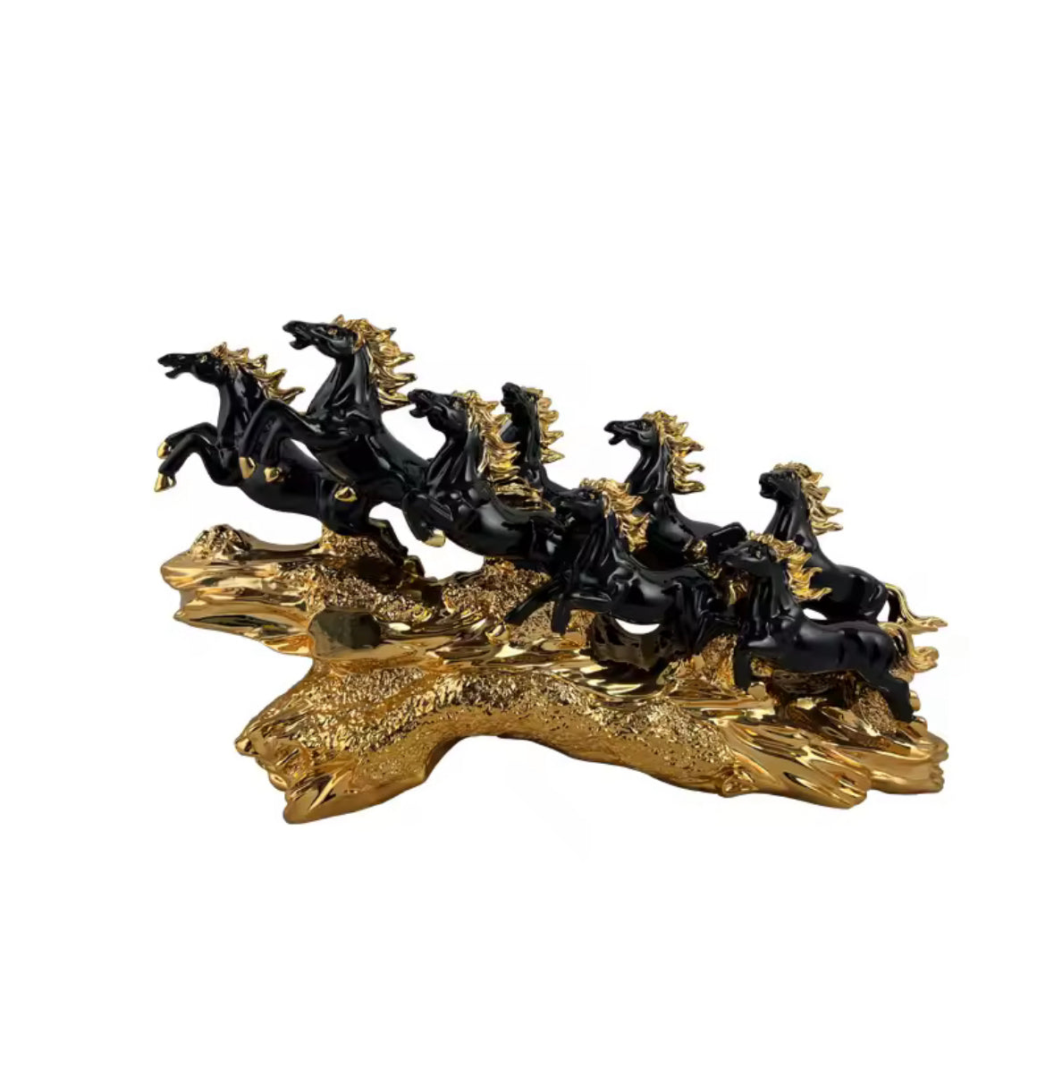 Seven Black and Golden Horses Sculpture