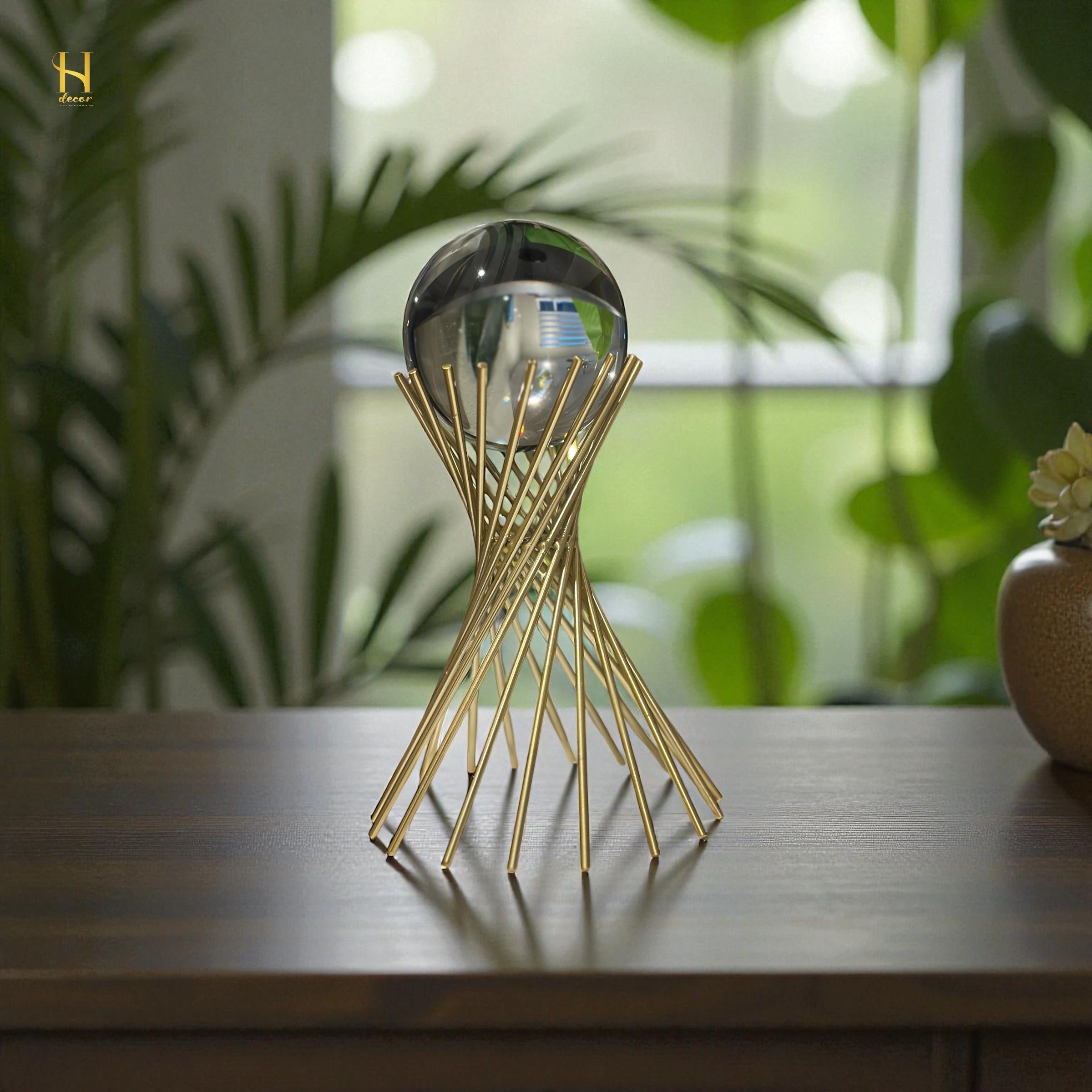 Crystal Ball with Gold Iron Stand