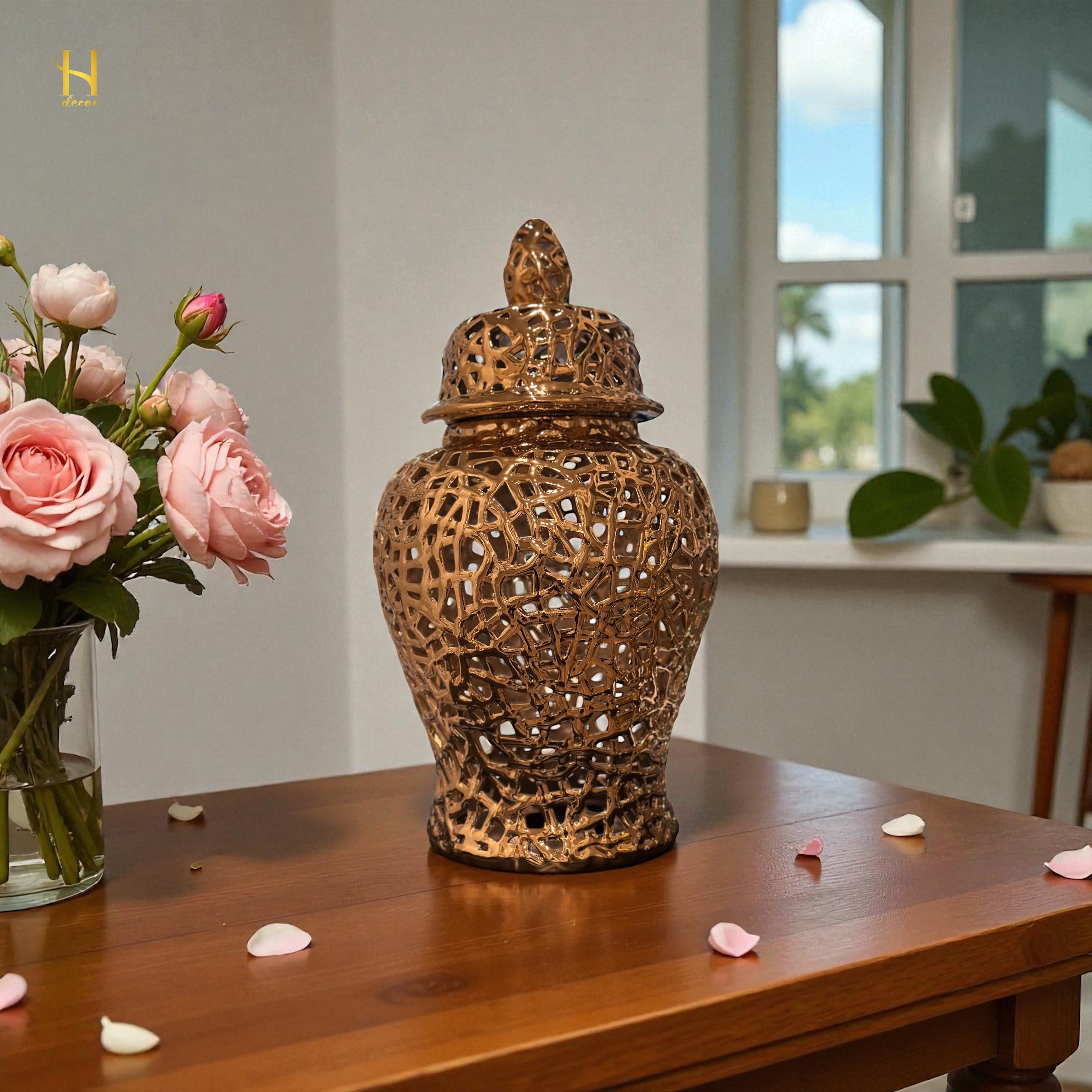 Pair of Golden Ginger Jar - Premium Home Decor