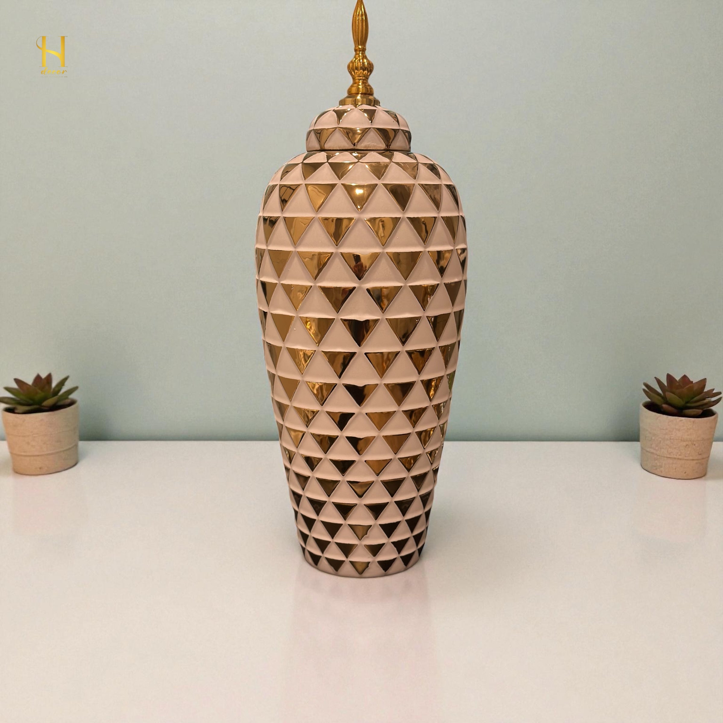 White Triangle Gold Ginger Jar