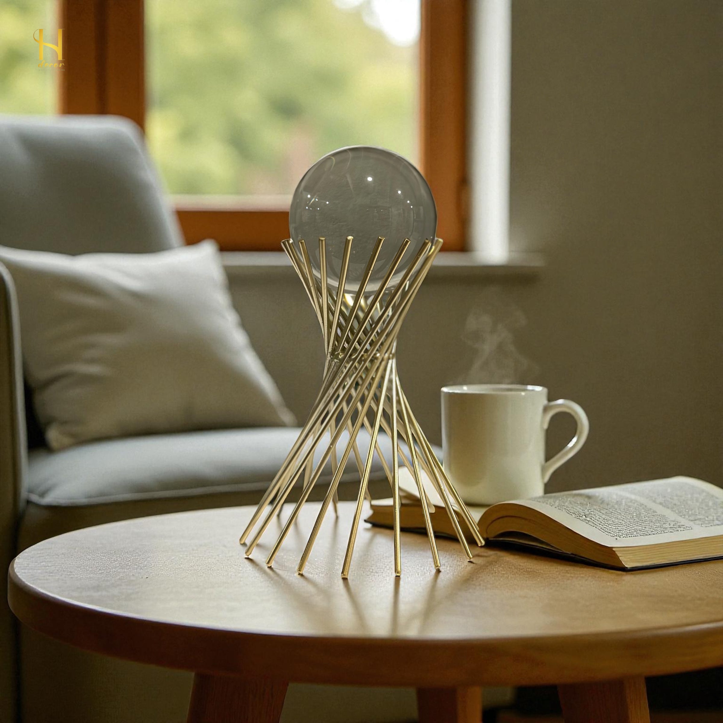 Crystal Ball with Gold Iron Stand