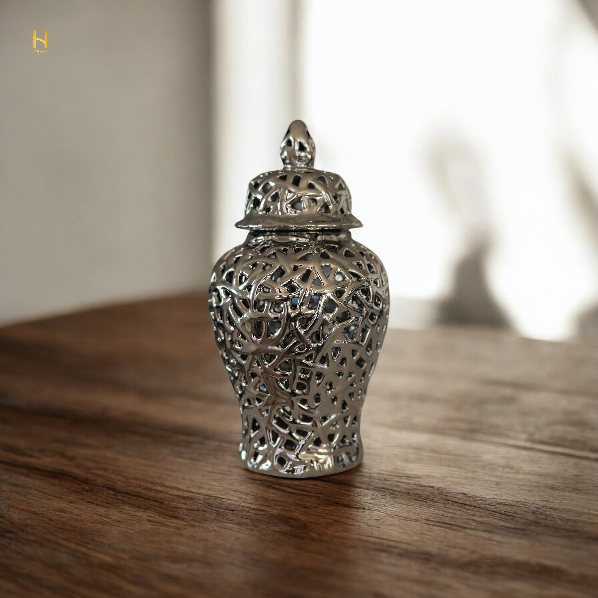 Pair of Silver Ginger Jar - Premium Home Decor