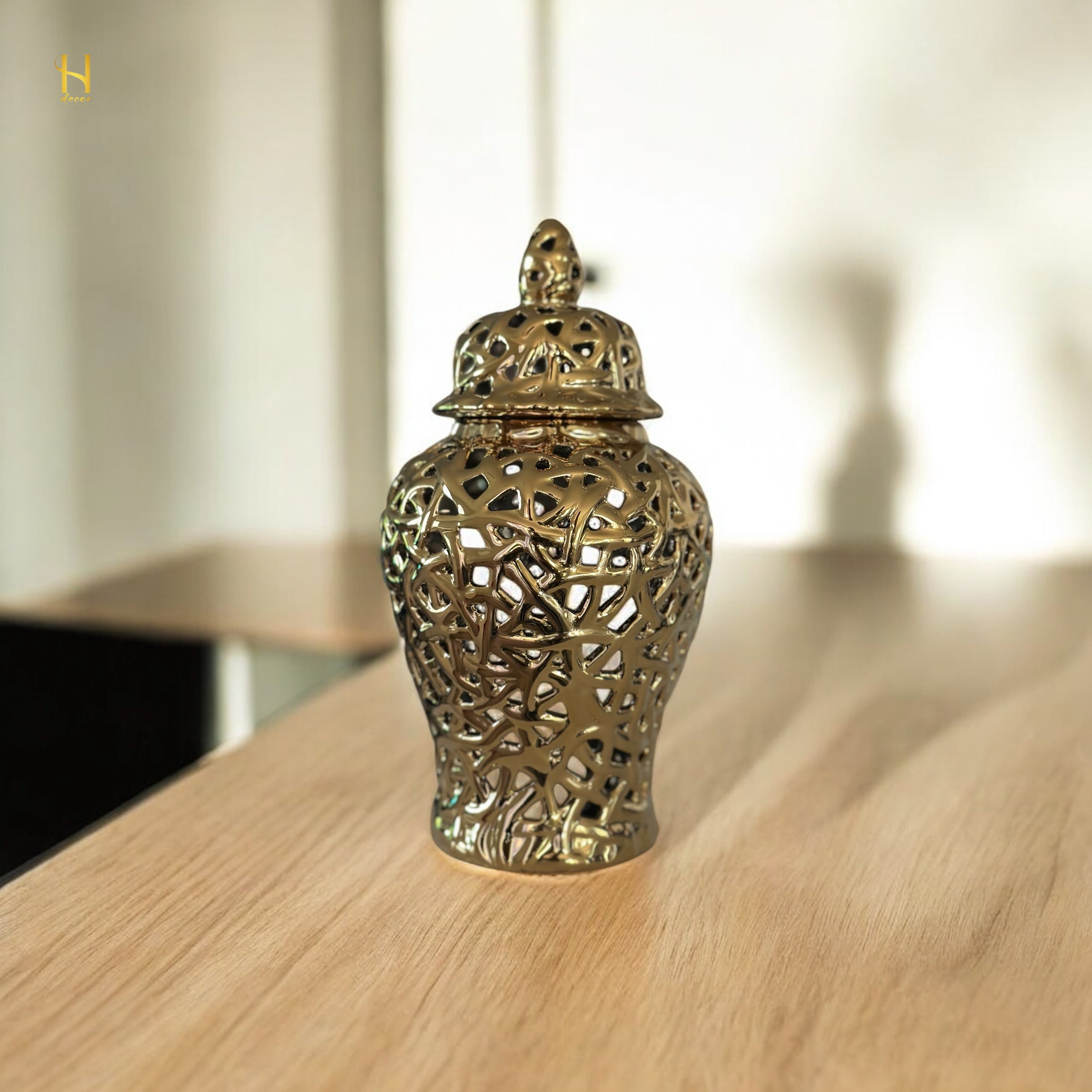 Pair of Golden Ginger Jar - Premium Home Decor