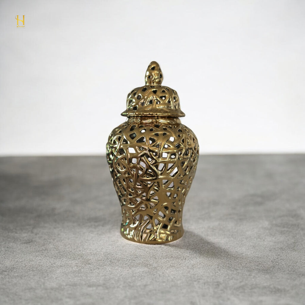 Pair of Golden Ginger Jar - Premium Home Decor