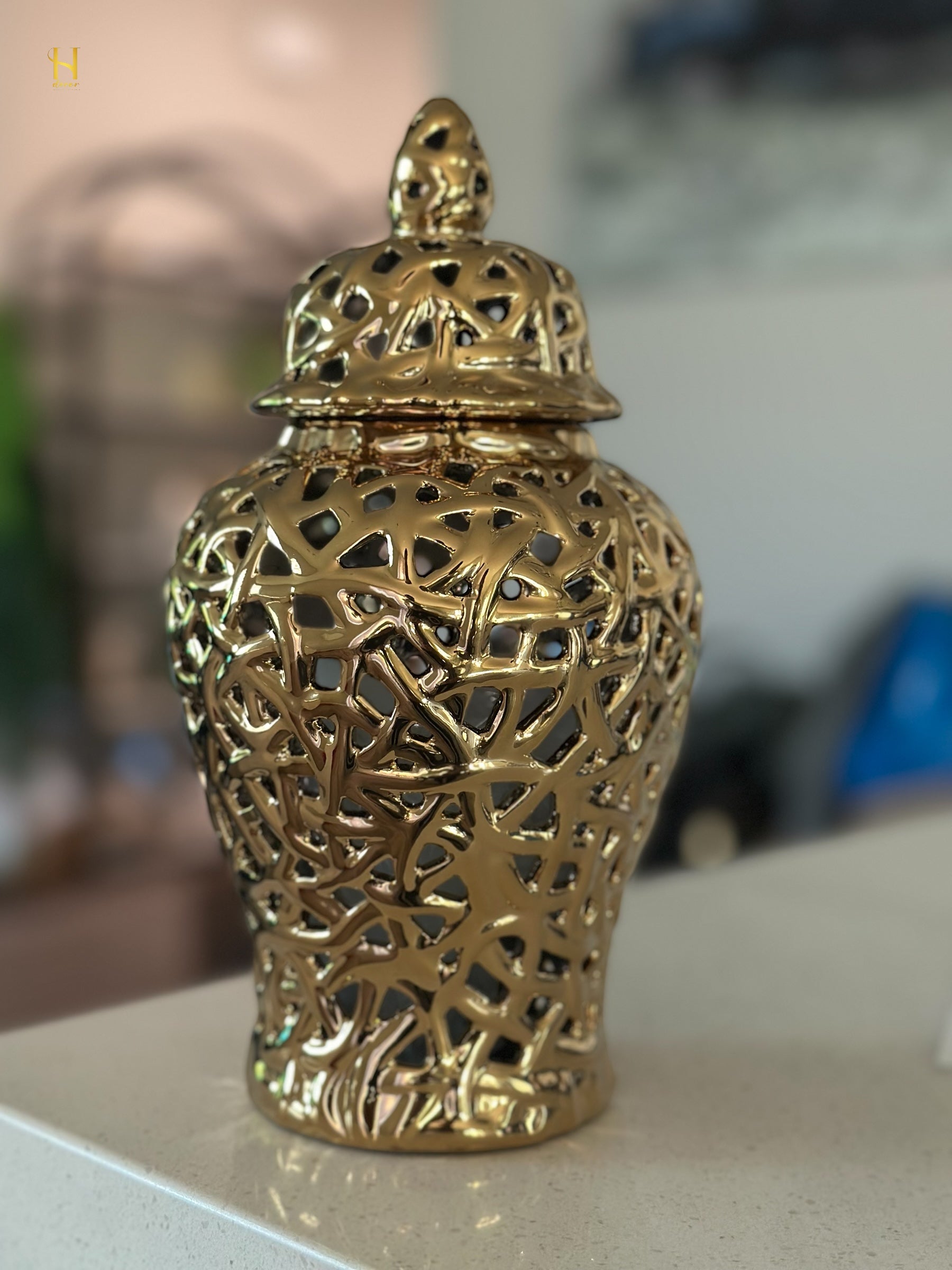 Pair of Golden Ginger Jar - Premium Home Decor