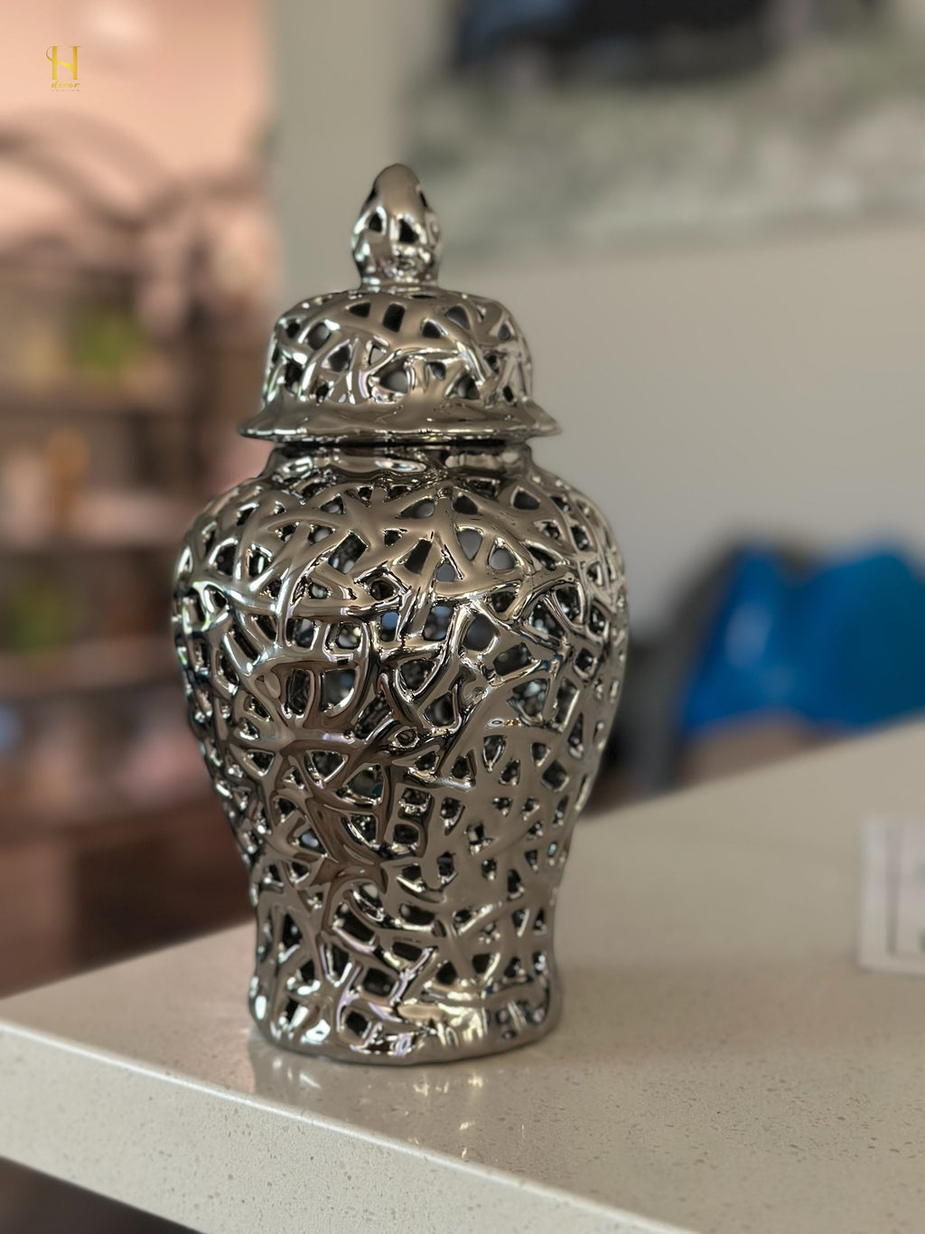 Pair of Silver Ginger Jar - Premium Home Decor