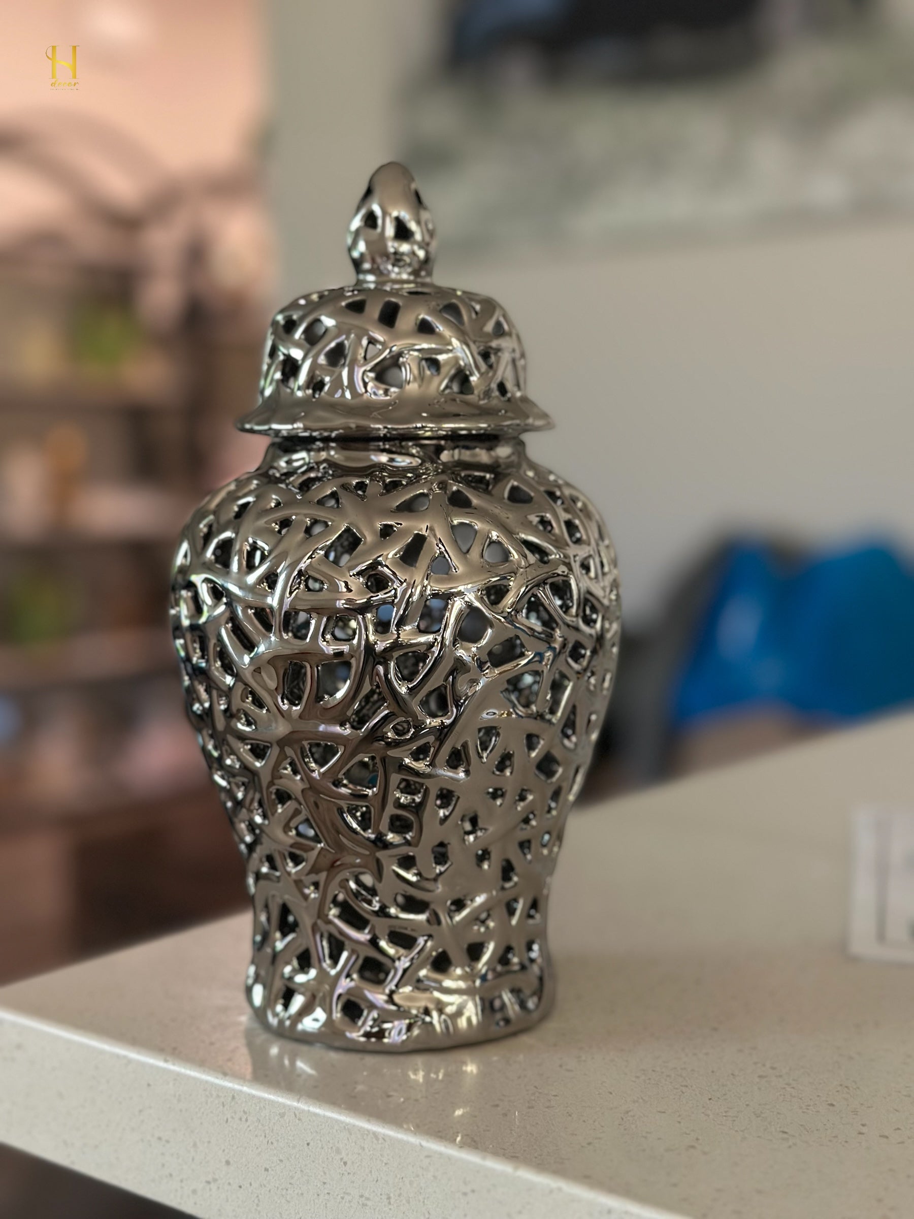 Pair of Silver Ginger Jar - Premium Home Decor