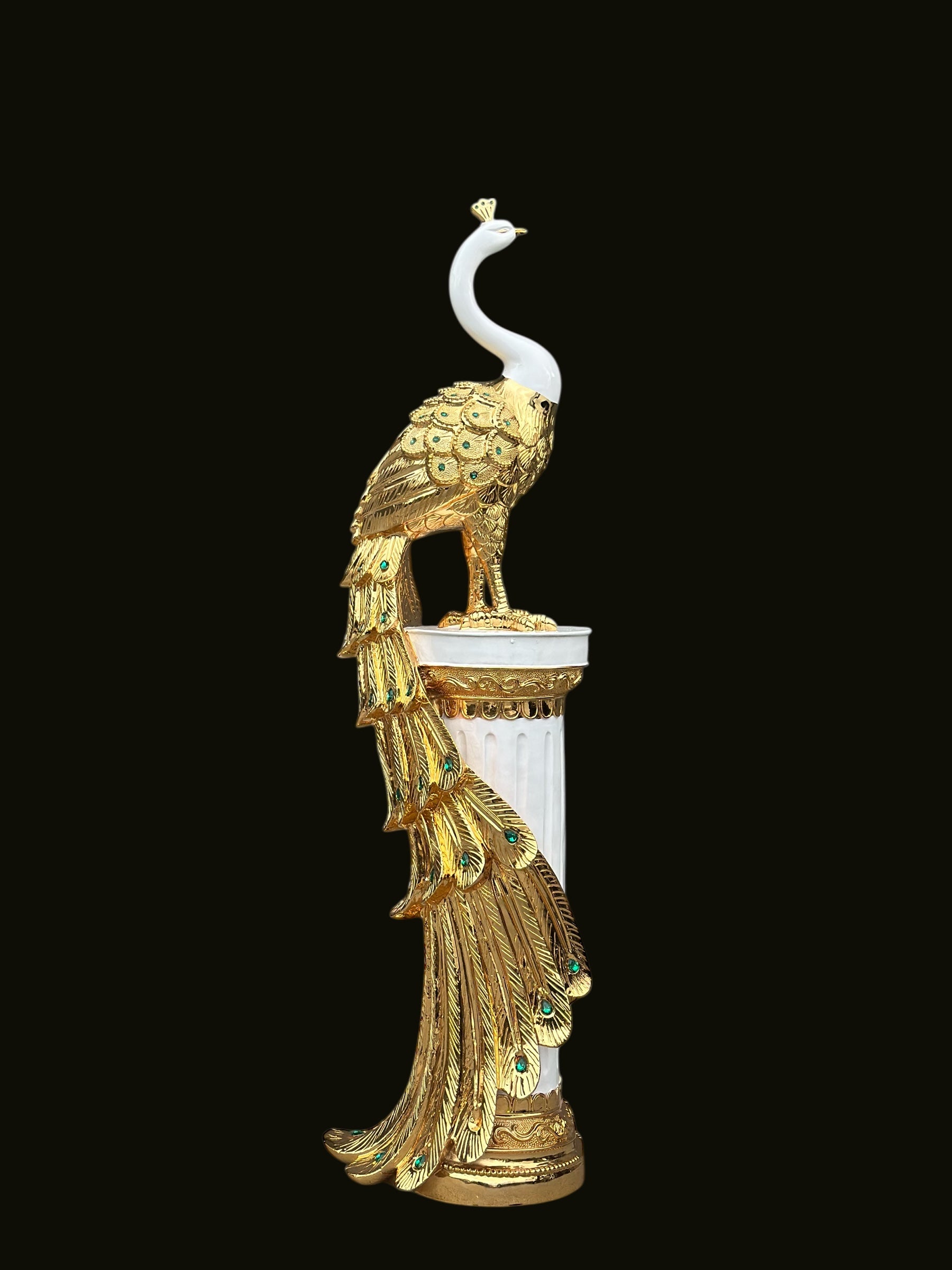 46" White and Gold Peacock Statue - Large Decorative Resin Sculpture for Home Decor | Premium Art Piece