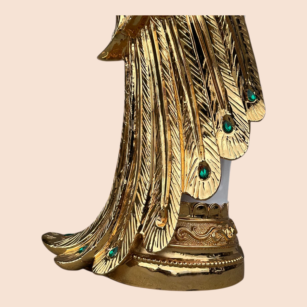 46" White and Gold Peacock Statue - Large Decorative Resin Sculpture for Home Decor | Premium Art Piece