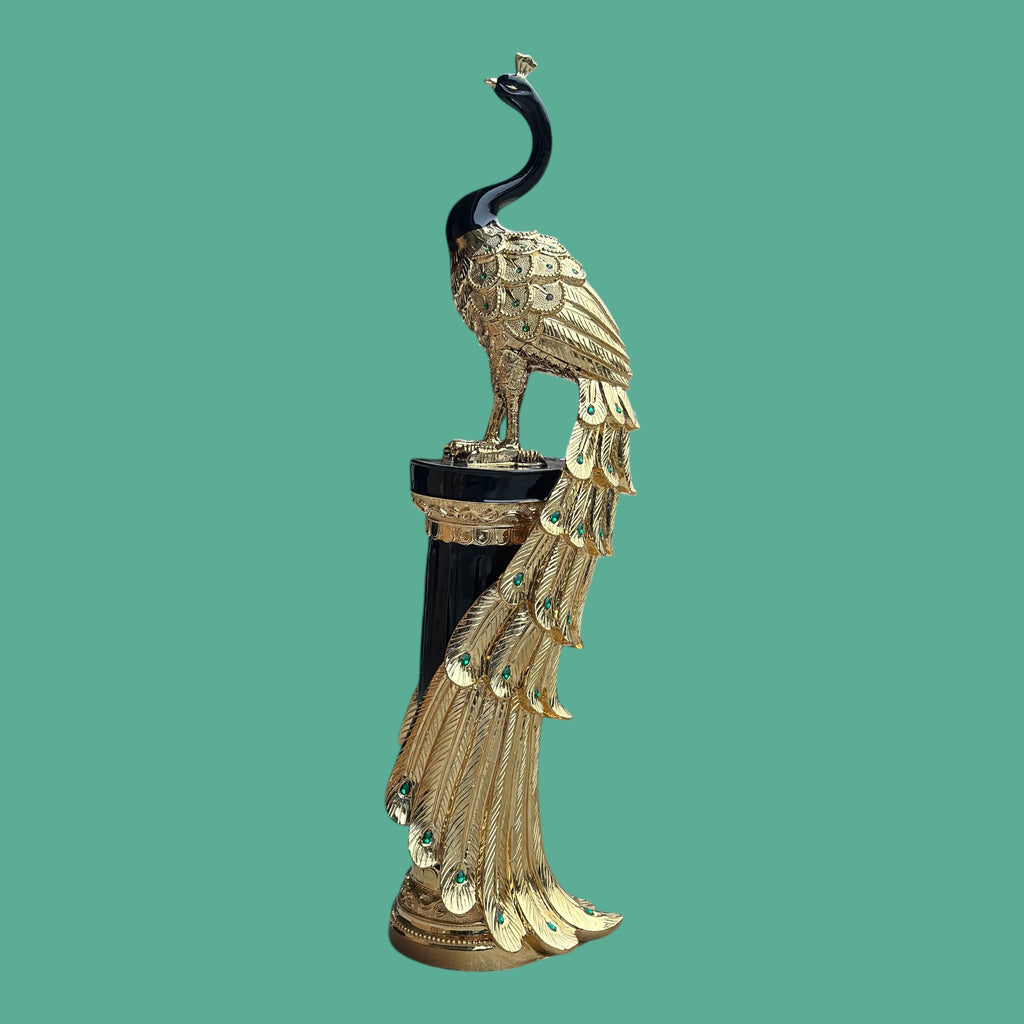 46" Black and Gold Peacock Statue - Large Decorative Resin Sculpture for Home Decor | Premium Art Piece