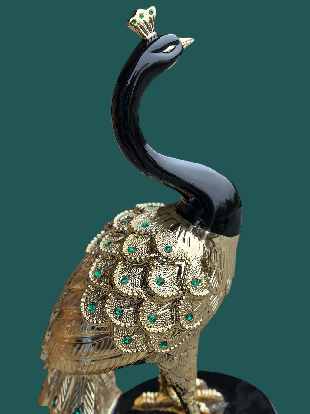 46" Black and Gold Peacock Statue - Large Decorative Resin Sculpture for Home Decor | Premium Art Piece