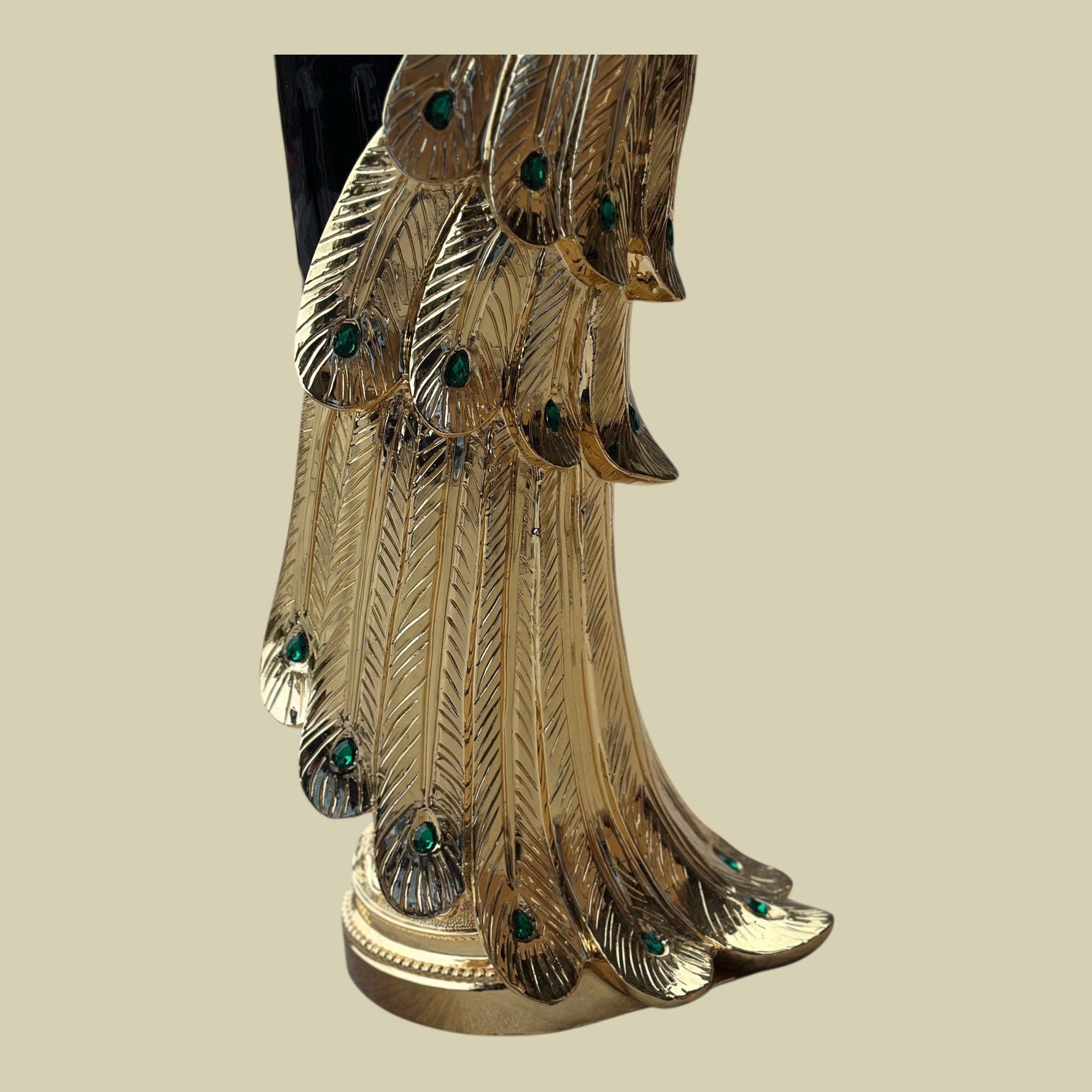 46" Black and Gold Peacock Statue - Large Decorative Resin Sculpture for Home Decor | Premium Art Piece