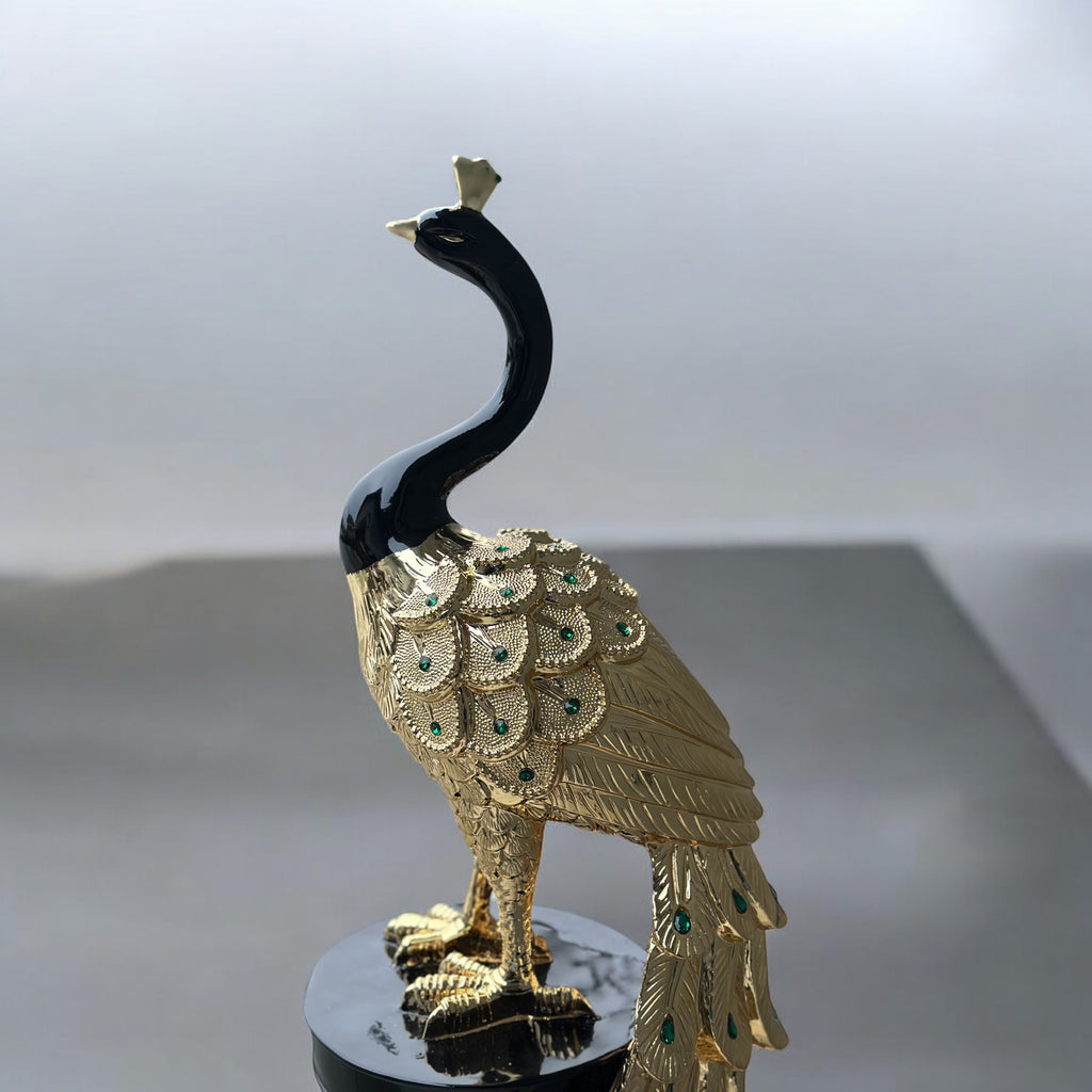 46" Black and Gold Peacock Statue - Large Decorative Resin Sculpture for Home Decor | Premium Art Piece