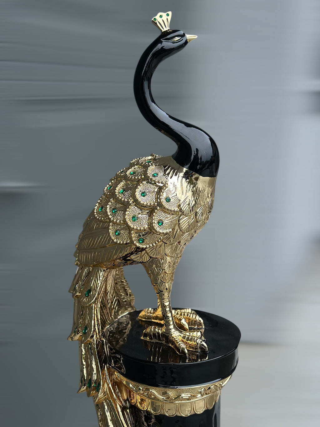 46" Black and Gold Peacock Statue - Large Decorative Resin Sculpture for Home Decor | Premium Art Piece